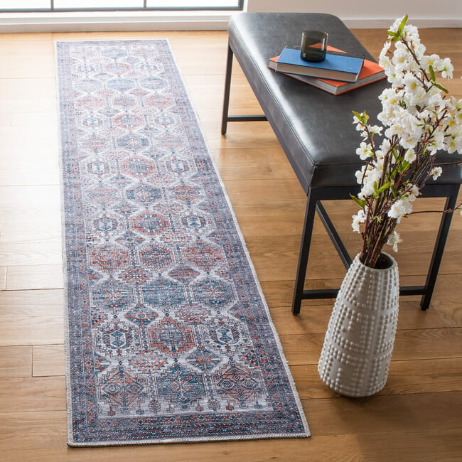 Serapi Machine Washable Rug, Faded Navy/Orange - Rugs - 4