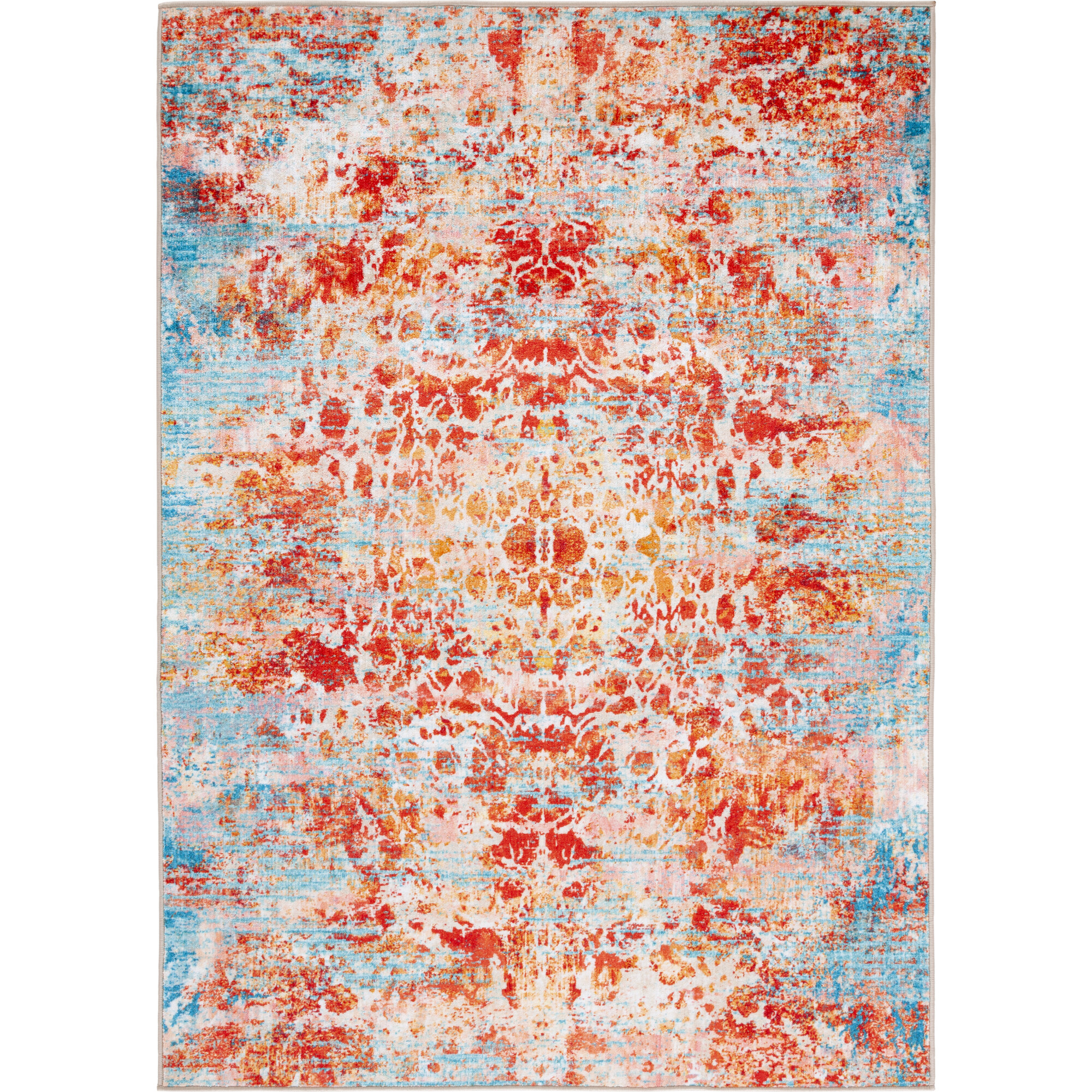 Bahia Machine Washable Rug, Red/Orange/Blue Multi - Rugs - 1