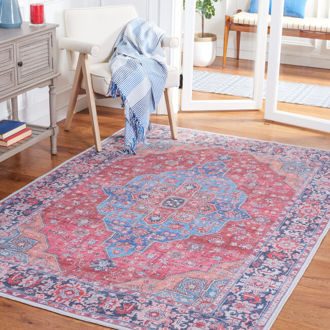 Serapi Machine Washable Rug, Red/Blue Medallion - Rugs - 6