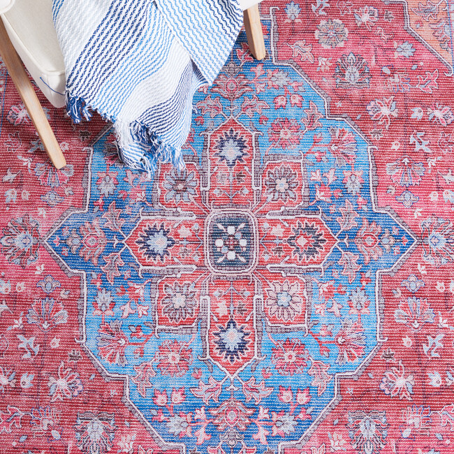 Serapi Machine Washable Rug, Red/Blue Medallion - Rugs - 7