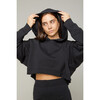 Women's Cropped Sweater Hooded Sweatshirt , Midnight Black - Sweatshirts - 2