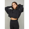 Women's Cropped Sweater Hooded Sweatshirt , Midnight Black - Sweatshirts - 3