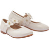 Flower Strap Flats, Pearl White - Flats - 1 - thumbnail