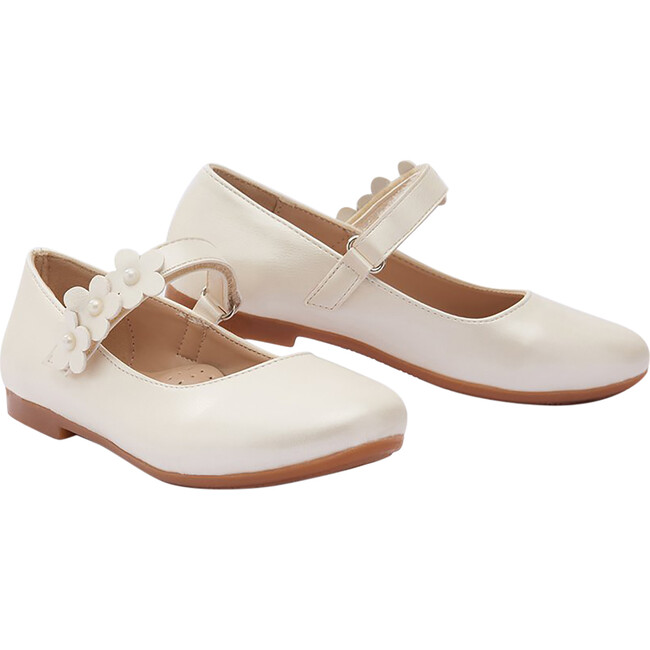 Glossy Flower Flats, Pearl White