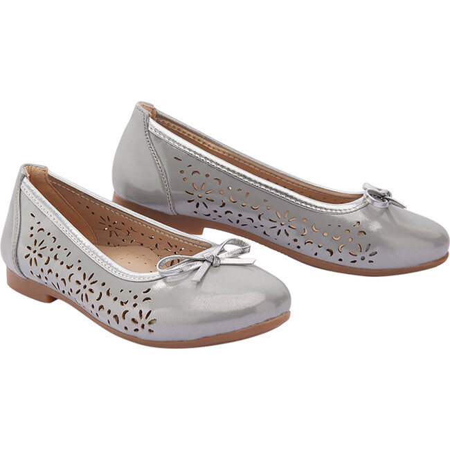 Floral Perforated Flats, Silver