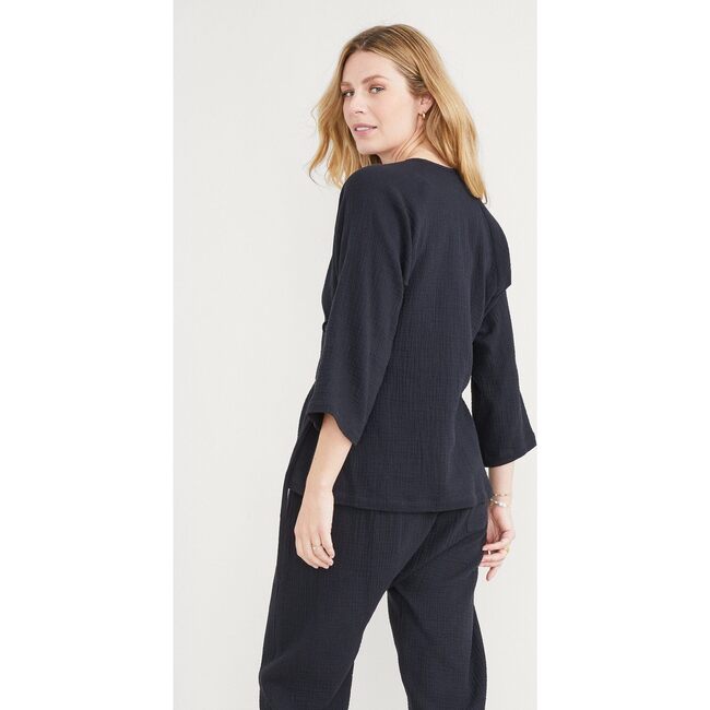 The Women's Softest Gauze Nursing Kimono, Black - Blouses - 3