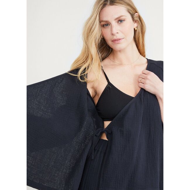The Women's Softest Gauze Nursing Kimono, Black - Blouses - 4