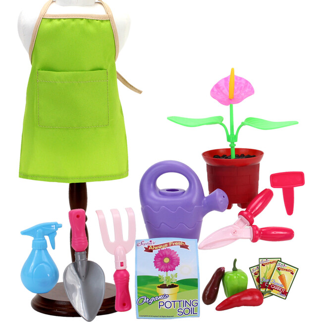 18" Doll, 16 pcs Smithsonian Horticulturist Set, Lime - Doll Accessories - 1