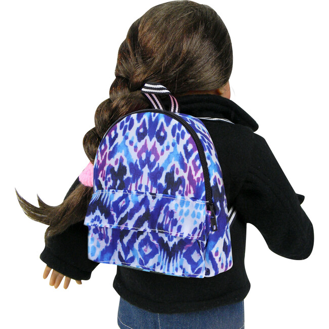 18" Doll, Print Nylon Backpack, Blue - Doll Accessories - 2