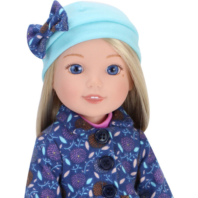 14.5" Doll, Print Coat, Pink Shirt, Leggings, Hat & Suede Boots, Blue - Doll Accessories - 3