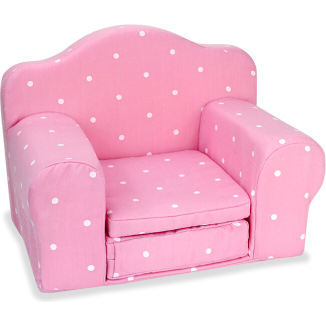 18" Doll, Polka Dot Pull Out Chair Single Bed, Light Pink