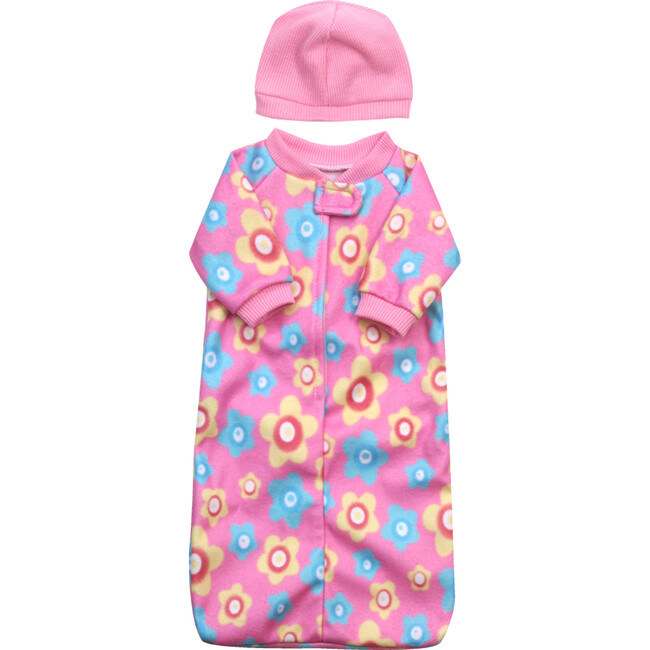 15" Doll, Fleece Print Sleeper Sack & Hat, Light Pink