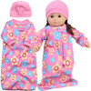 15" Doll, Fleece Print Sleeper Sack & Hat, Light Pink - Doll Accessories - 2 - thumbnail