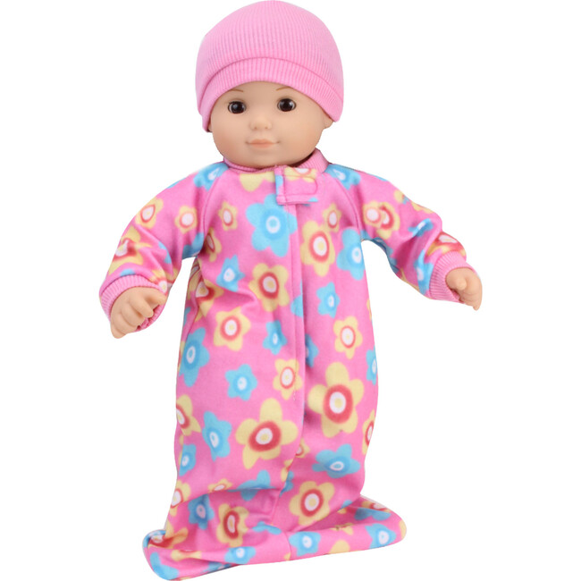 15" Doll, Fleece Print Sleeper Sack & Hat, Light Pink - Doll Accessories - 3