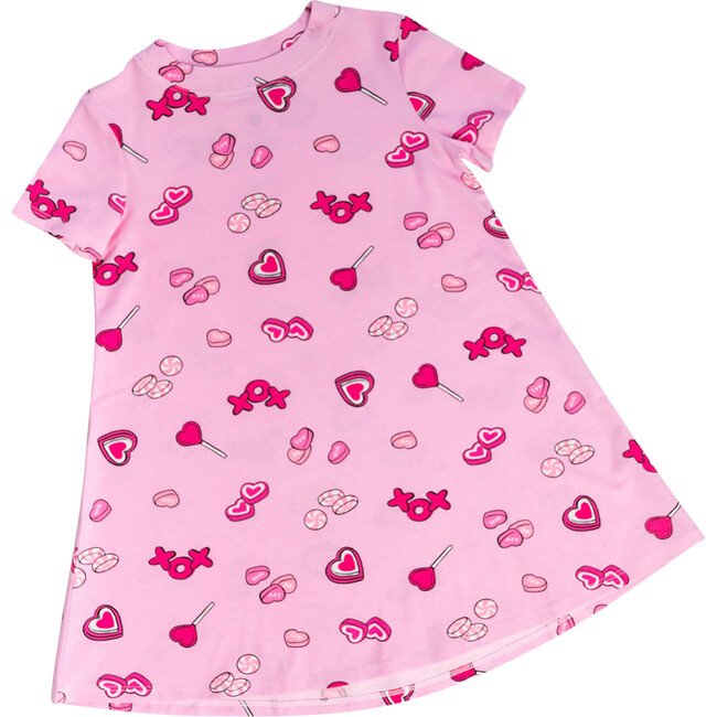 Sweet Hearts Short Sleeve Lounge Dress, Pink - Pajamas - 1 - zoom