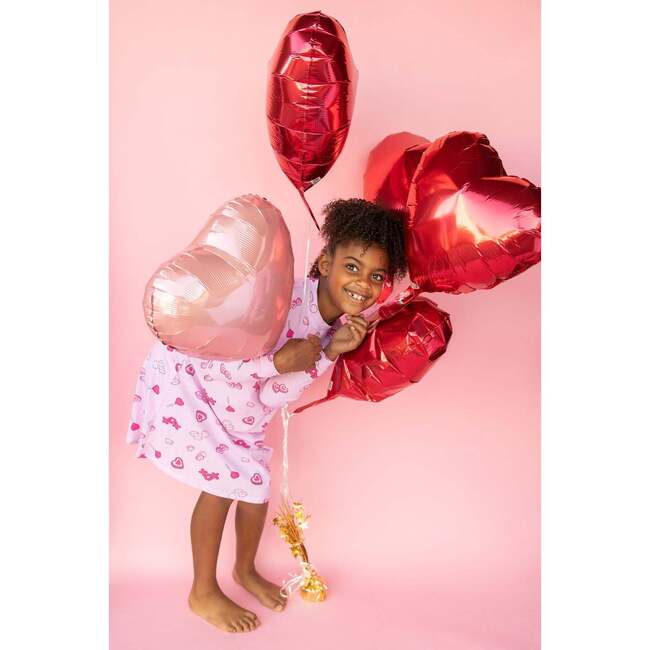 Sweet Hearts Long Sleeve Lounge Dress, Pink - Pajamas - 2