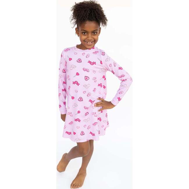 Sweet Hearts Long Sleeve Lounge Dress, Pink - Pajamas - 3