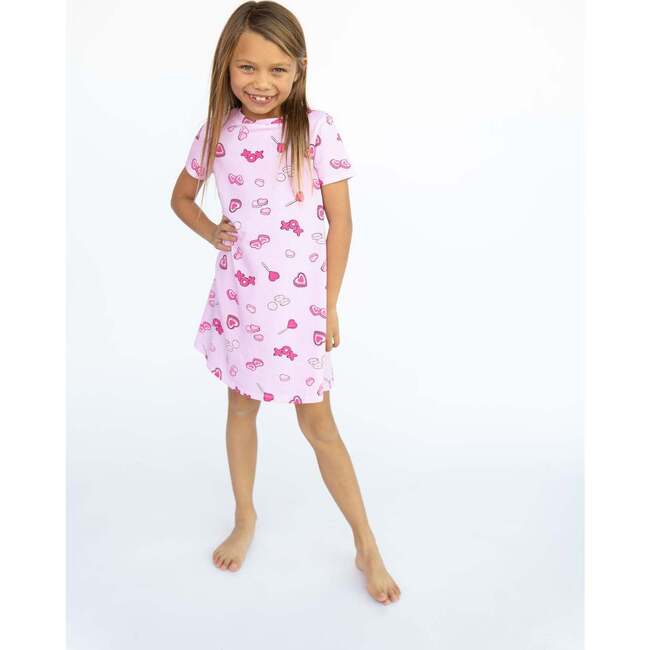 Sweet Hearts Short Sleeve Lounge Dress, Pink - Pajamas - 3