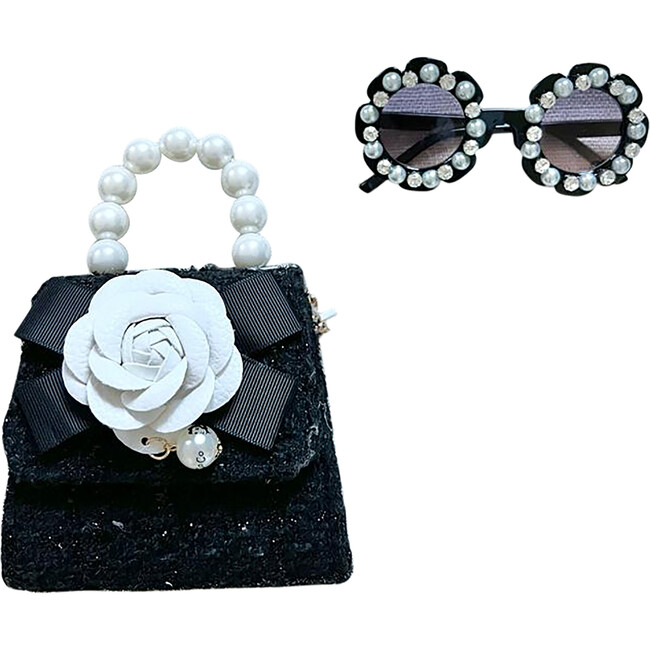Peony Purse And Classy Lady Sunglasses, Black and White