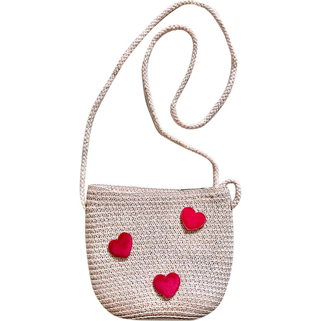 Straw Purse With Little Hearts, Red