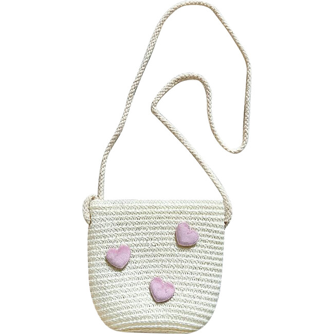 Straw Purse With Little Hearts, Pink