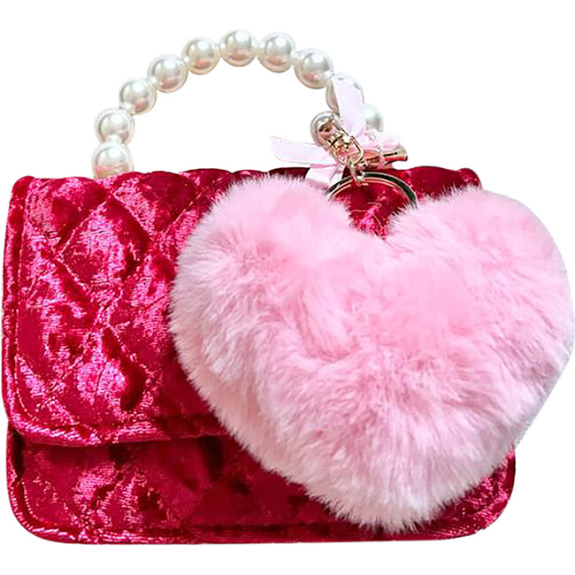 Velvet Purse With Faux Fur Heart, Red