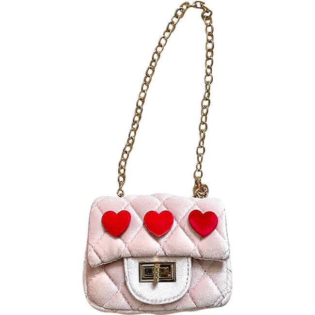 Velvet Purse With Heart Patches, Pink