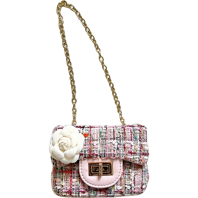 Tweed Little Lady Purse With Peony Golden Pattern, Pink and Gold