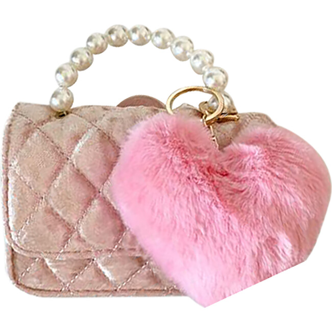 Velvet Purse With Faux Fur Heart, Pink