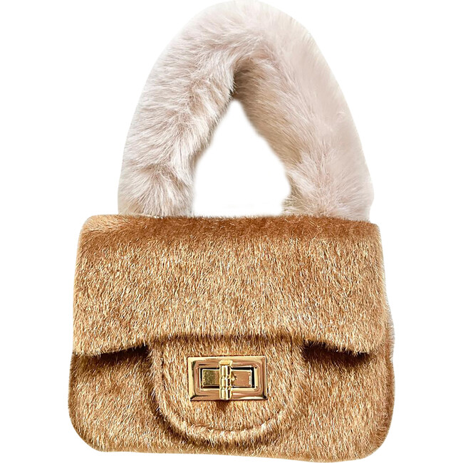 Faux Fur Bag With Furry Handle, Camel - Bags - 1