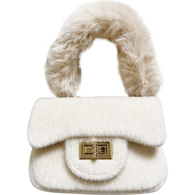 Faux Fur Bag With Furry Handle, Ivory