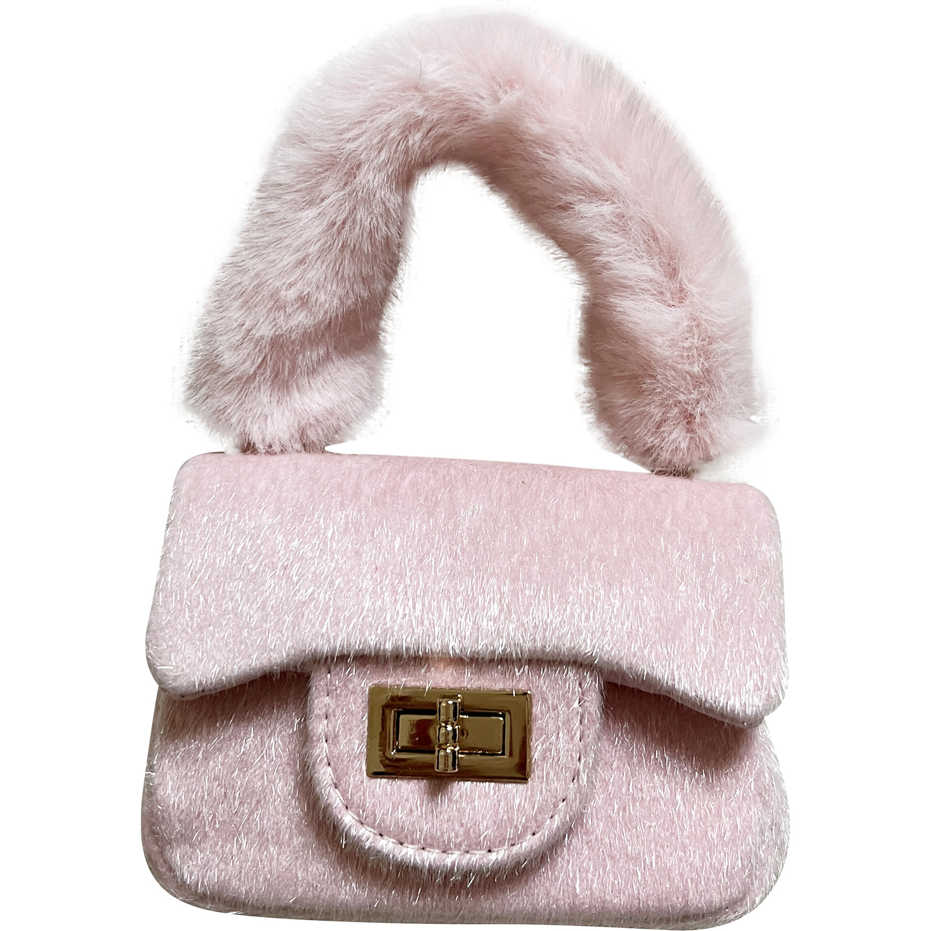 Faux Fur Bag With Furry Handle, Pink - Bags - 1