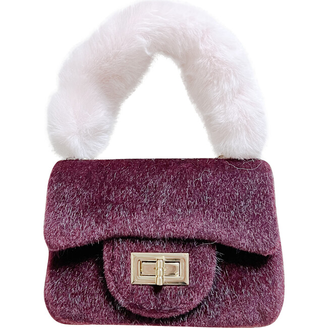 Faux Fur Bag With Furry Handle, Wine