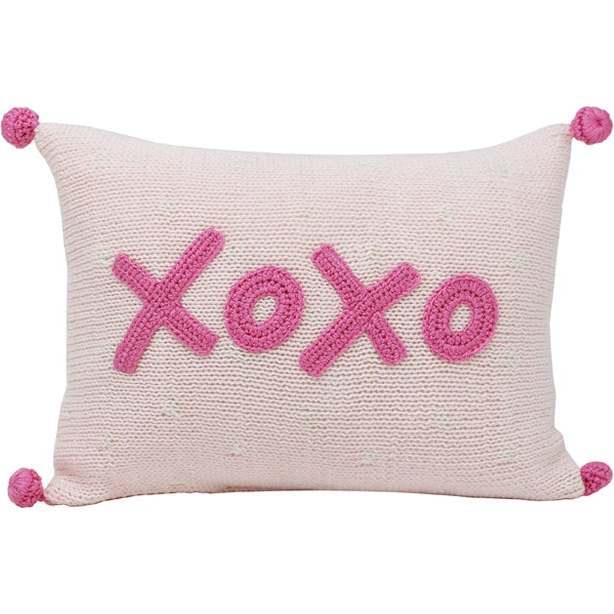 Xoxo Mini Pom Pom Pillow, Pink