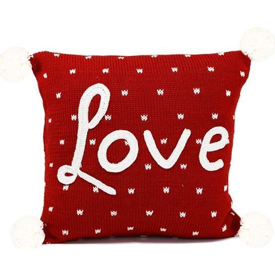 Love Pom Pom Pillow, Red