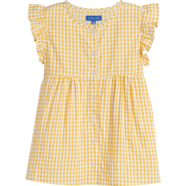 Lucy Ruffle Top, Marigold Check - Shirts - 1