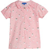 Stella Short Sleeve Pleated Collar Top, Pink Strawberries - Shirts - 1 - thumbnail