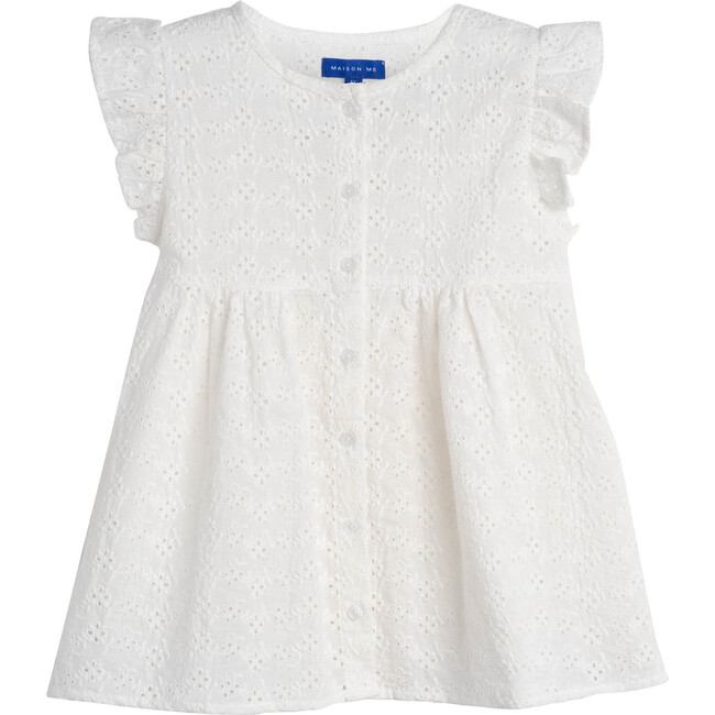 Lucy Ruffle Top, Embroidered Cotton Voile - Maison Me Tops | Maisonette