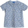 Stella Short Sleeve Pleated Collar Top, Blue Ditsy Floral - Shirts - 1 - thumbnail