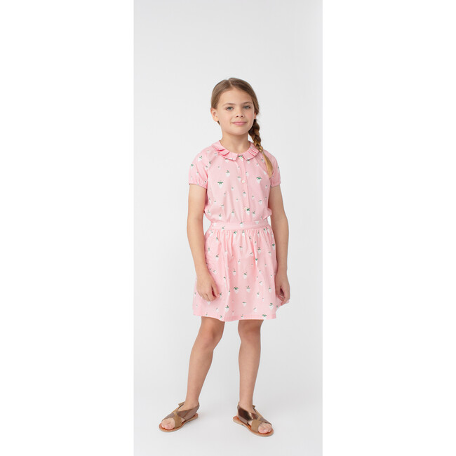 Stella Short Sleeve Pleated Collar Top, Pink Strawberries - Shirts - 2