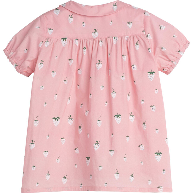 Stella Short Sleeve Pleated Collar Top, Pink Strawberries - Shirts - 3