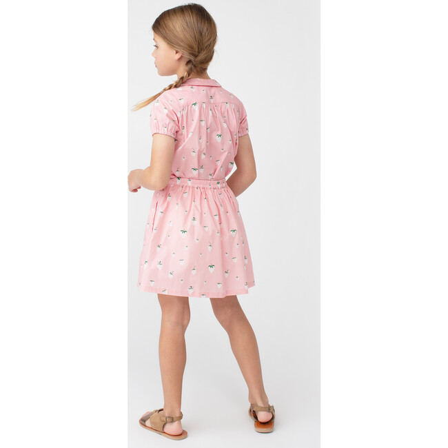 Stella Short Sleeve Pleated Collar Top, Pink Strawberries - Shirts - 4