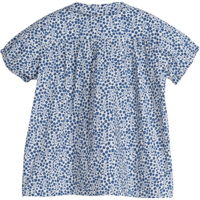 Stella Short Sleeve Pleated Collar Top, Blue Ditsy Floral - Shirts - 3