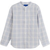 Finn Collarless Button-Down, Light Blue Check - Shirts - 1 - thumbnail
