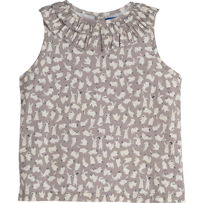 Maisie Ruffle Collar Top, Grey Scattered Bunnies - Shirts - 1