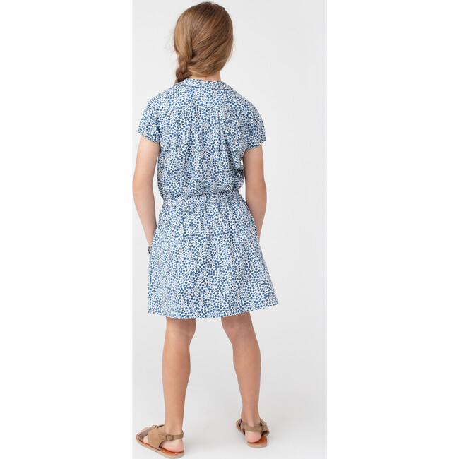 Stella Short Sleeve Pleated Collar Top, Blue Ditsy Floral - Shirts - 4