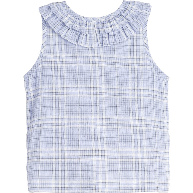 Maisie Ruffle Collar Top, Powder Blue Plaid - Shirts - 1