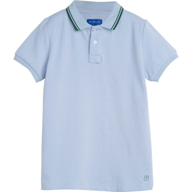 James Polo Shirt, Sky Blue with Green Trim - Shirts - 1