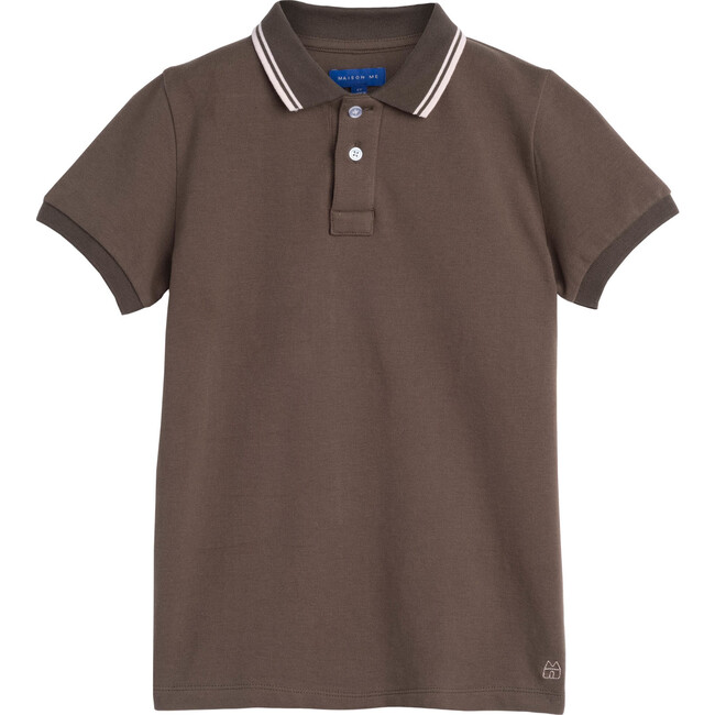 James Polo Shirt, Dusty Olive with Pink Trim - Shirts - 1