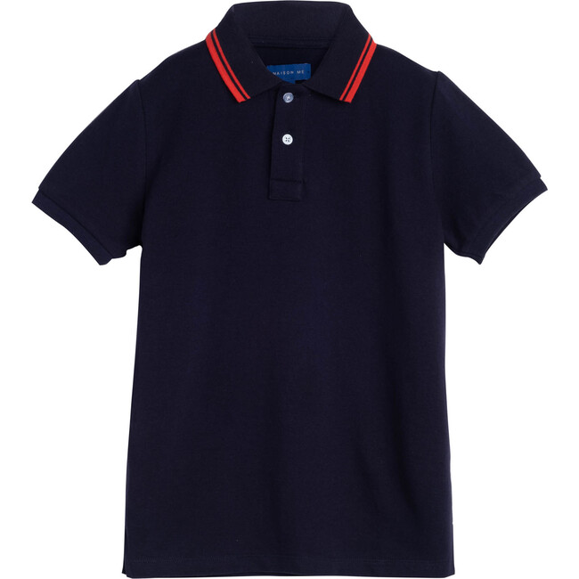 James Polo Shirt, Navy with Red Trim - Shirts - 1